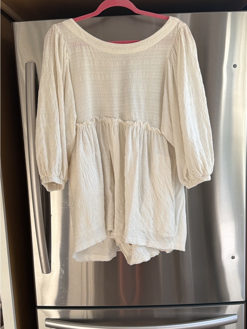 Women's Cream Textured Peasant Blouse